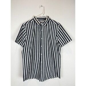Bruno Milano Button Up Shirt Mens Medium Grey White Striped Short Sleeve Texture